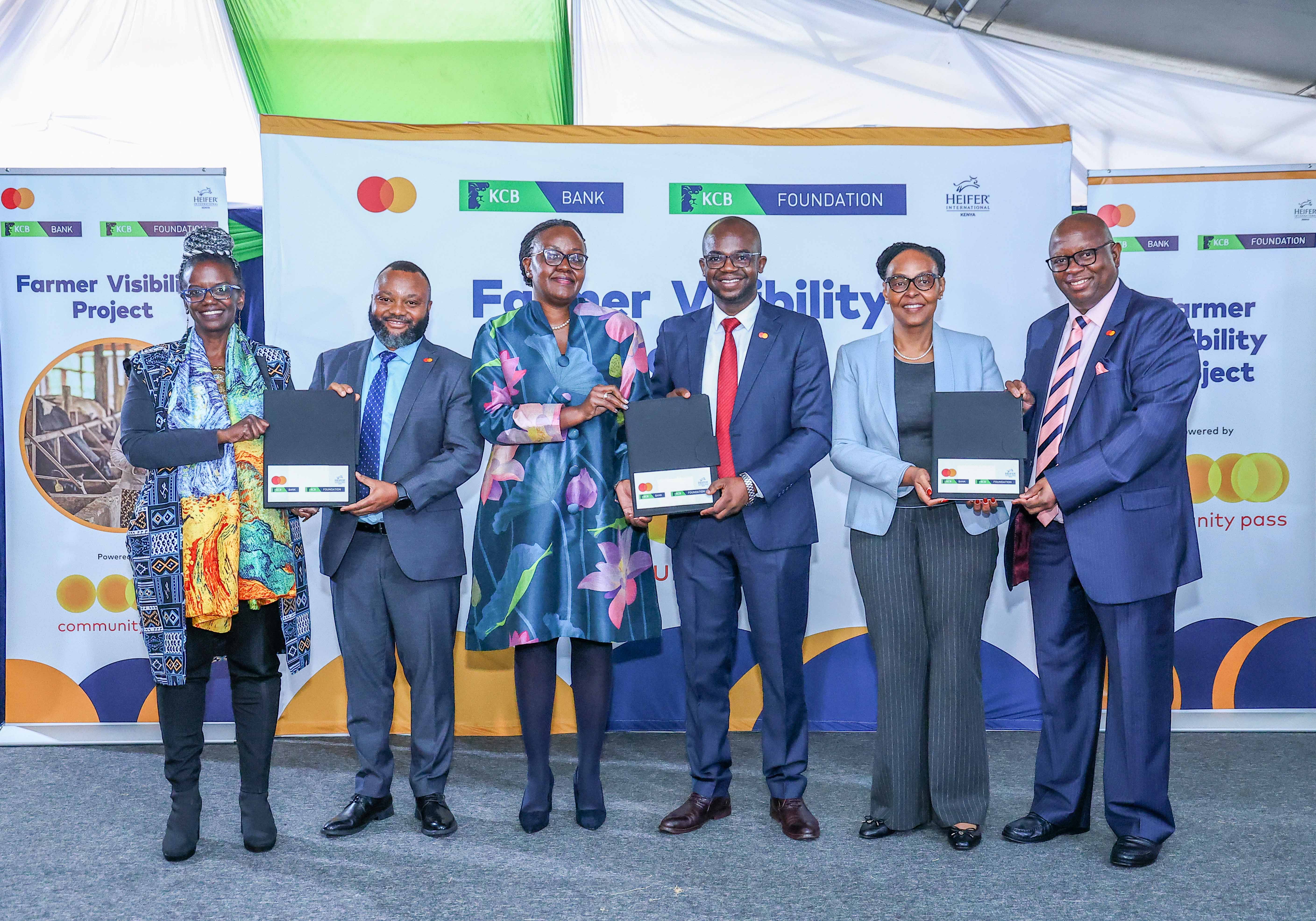 Representatives from KCB Bank, KCB Foundation, Heifer international and Mastercard at the launch of the Farmer Visiblity Project
