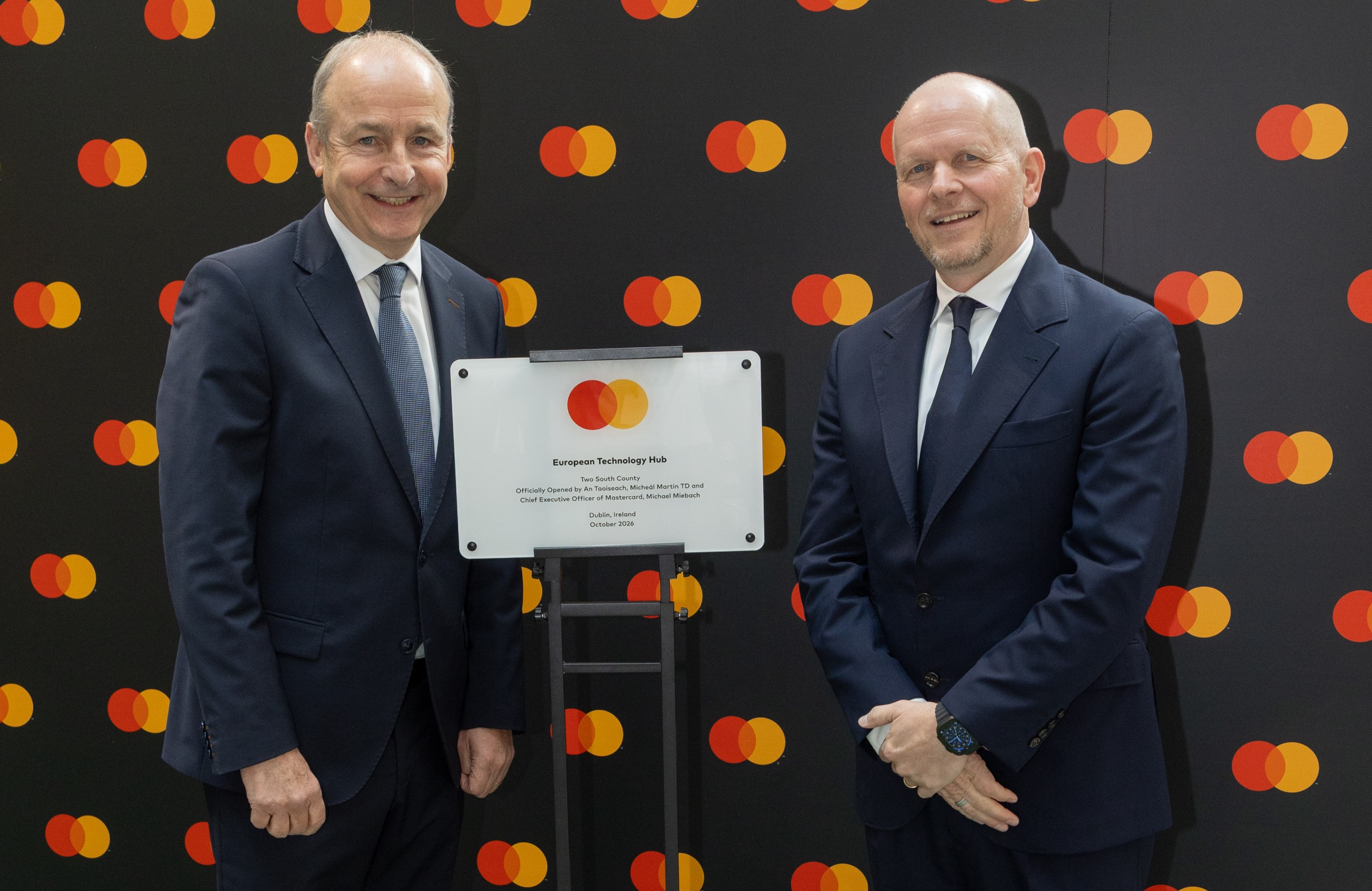 Taoiseach Micheál Martin alongside Mastercard CEO Michael Miebach 
