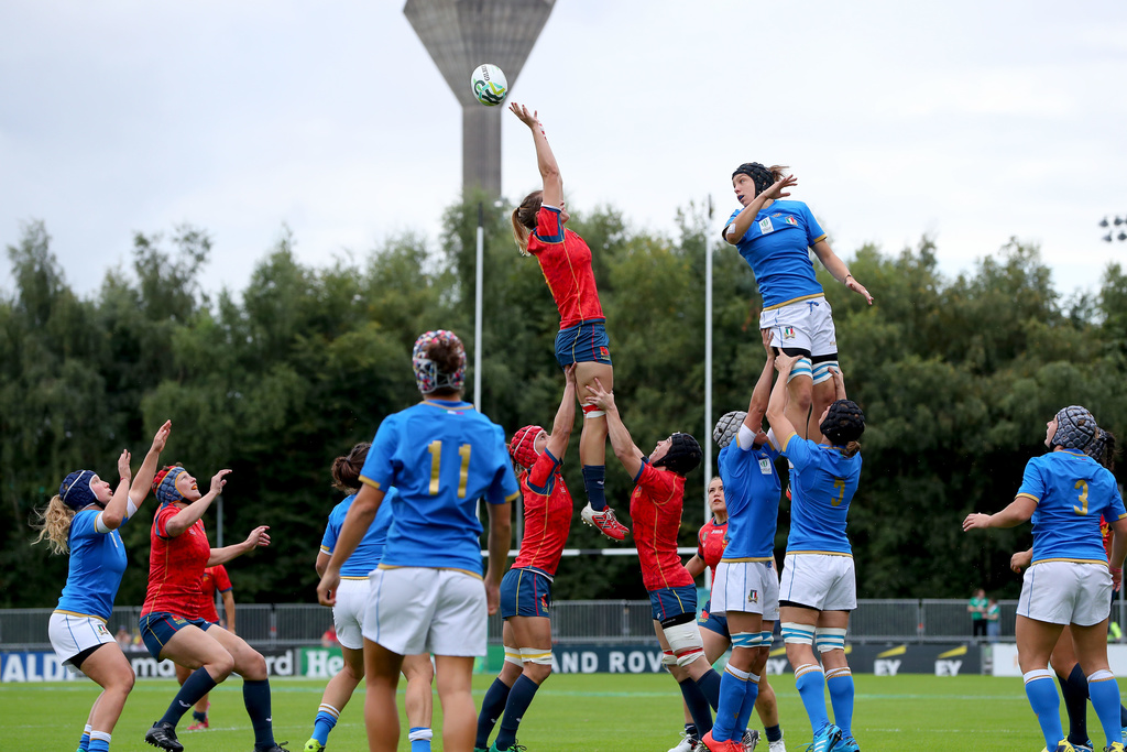 The Italian national team, in blue, defeated the Spanish team in Rugby World Cup 2017. (Photo courtesy of World Rugby)