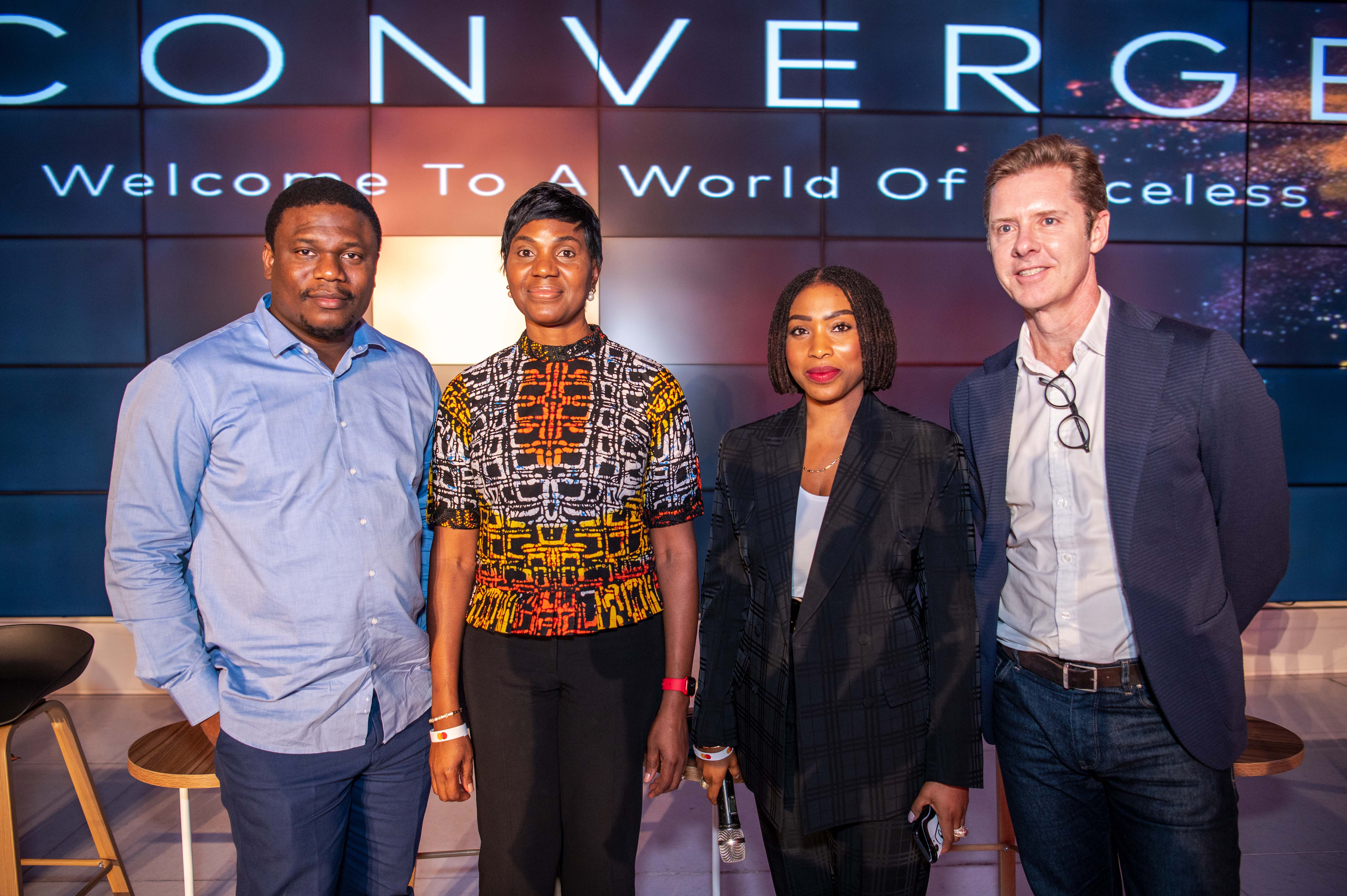 L-R: Tosin Eniolorunda, Founder and Group CEO, Moniepoint Inc; Ebehijie Momoh, Country Manager and Area Business Head for West Africa at Mastercard; Kari Tukur, Vice President, Customer Solutions, East and West Africa at Mastercard & Mark Elliott, Mastercard Division President for Sub-Saharan Africa at the Mastercard Fintech Forum held in Lagos on Monday, September 4, 2023.